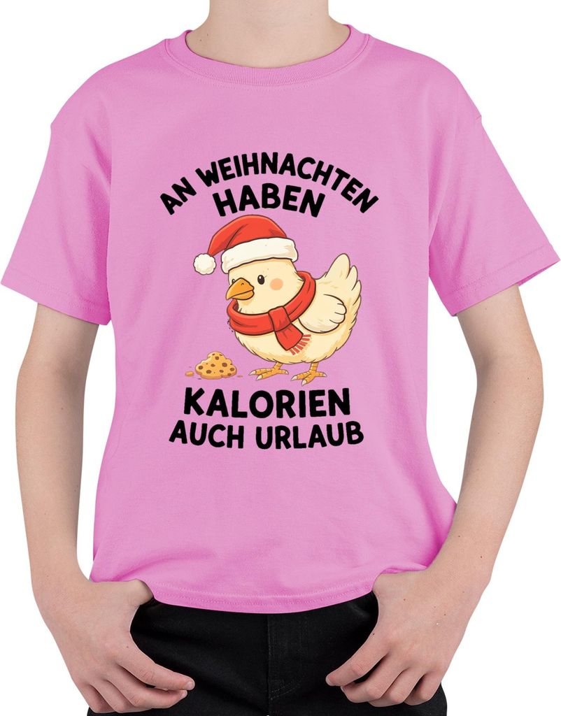 Kalorien haben Urlaub Weihnachten Küken lustig Geschenk Uni Kinder T-Shirt, Pink, 116