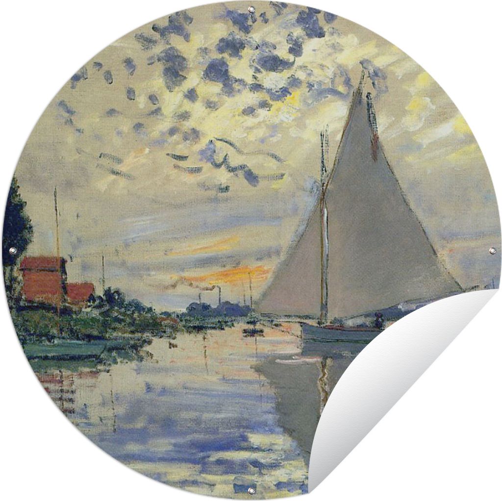 MuchoWow Gartenposter Outdoor-Poster Rund Segelboot bei Le Petit-Gennevilliers - Gemälde von Claude Monet Ø 120 cm Gartendeko Rundes Poster dra...