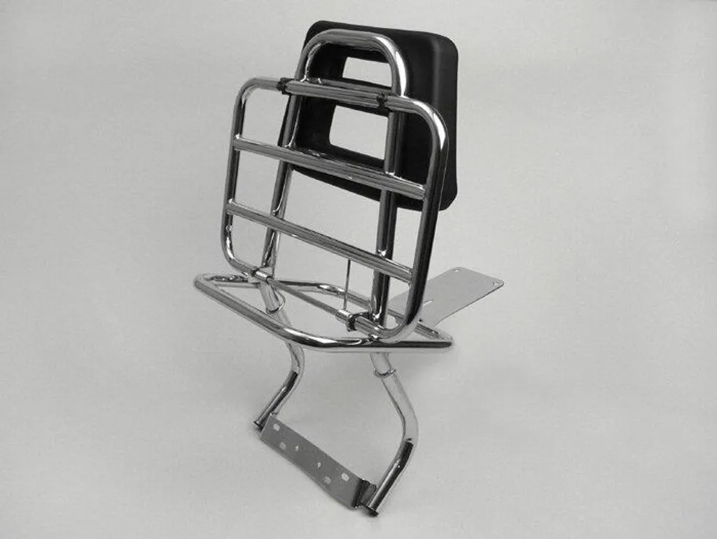 Porte-bagages Moto Nostra avec dossier pour Vespa PX 80 125 150 200 Chrome