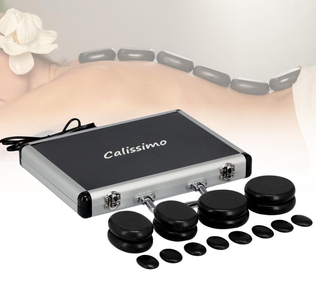 Set mit 16 Basaltmassage-Steinen schwarz im Etui Produktbild 