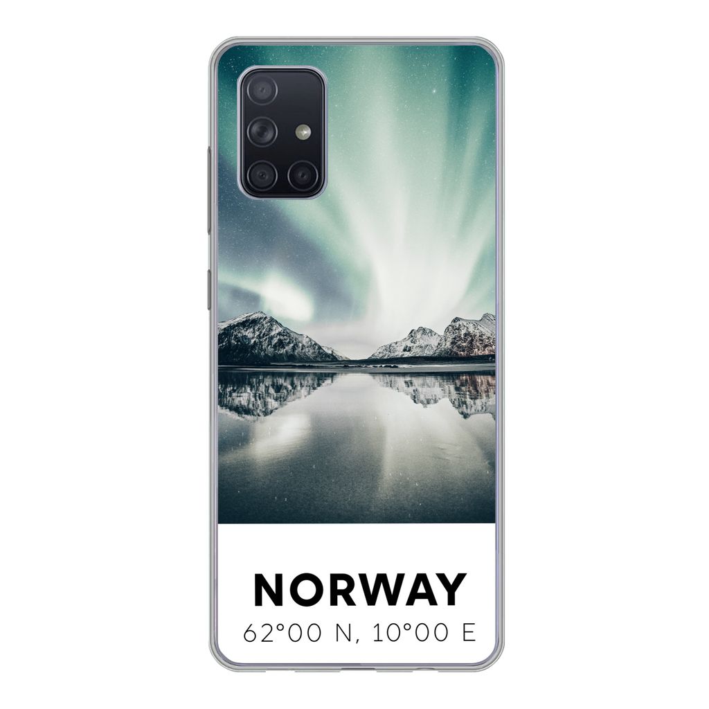 MuchoWow Handyhülle Schutzhülle Hülle für Samsung Galaxy A51 Norwegen - Nordlichter - See Silikon Softcase Handy Hülle - Schutzabdeckung