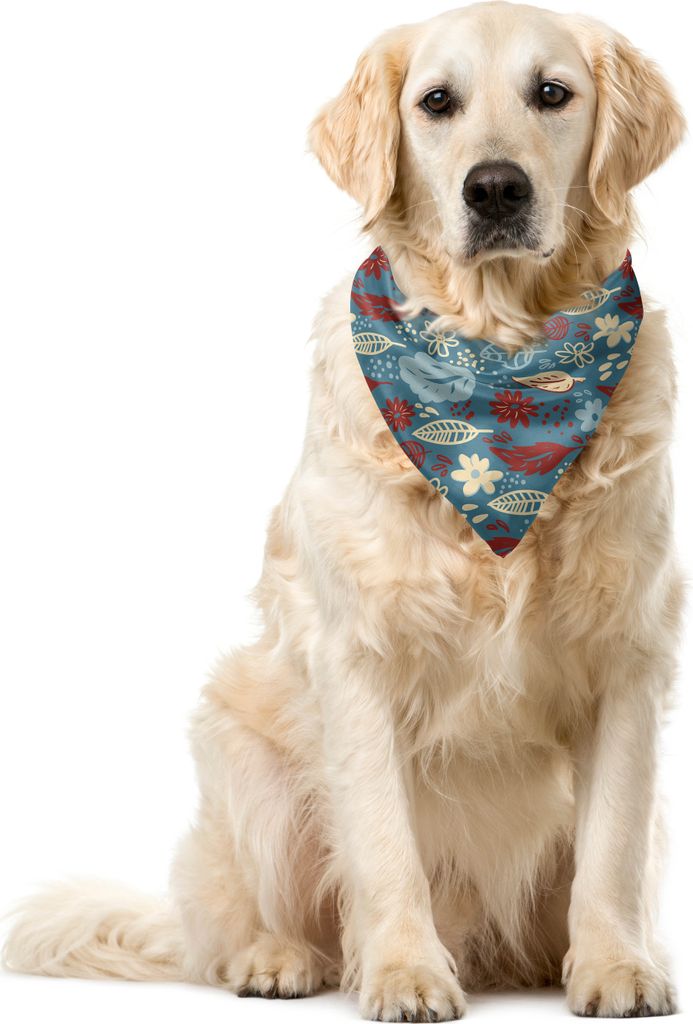 ABAKUHAUS Garten-Kunst Haustier Bandana, Pflanzen Blumen Blätter, 55x55 cm, Schiefer-Blau-Creme