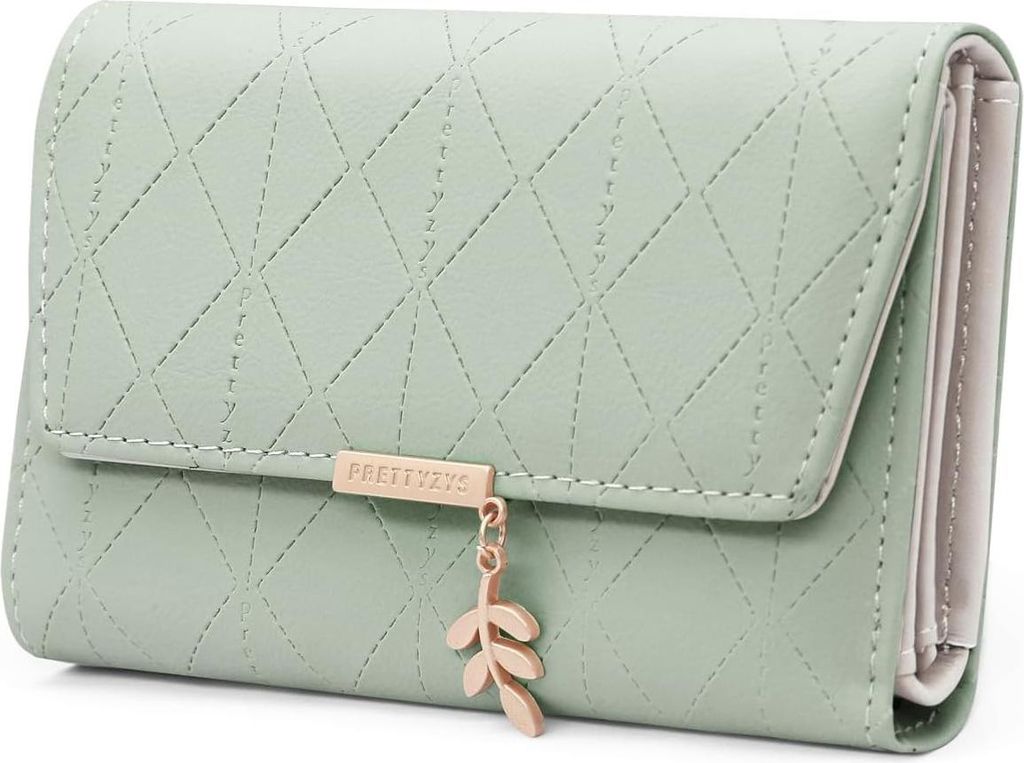 OKWISH Damen Geldbörse, Kunstleder Grün, 14 x 2.5 x 10 cm, mit 7 Kartenfächern, Fotofenster, Münztasche mit Reißverschluss und Hauptfach, lang...