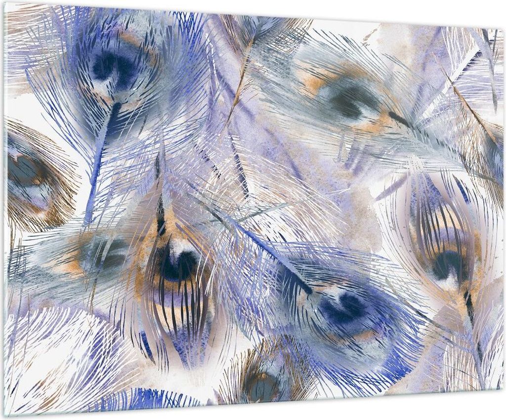 Bilder auf glas - Pfau Feder modern - 100x70cm - Glasbilder - Wandbilder - Kunstdruck - zum Aufhängen bereit - Wanddekoration aus Glas - Glas Bild...