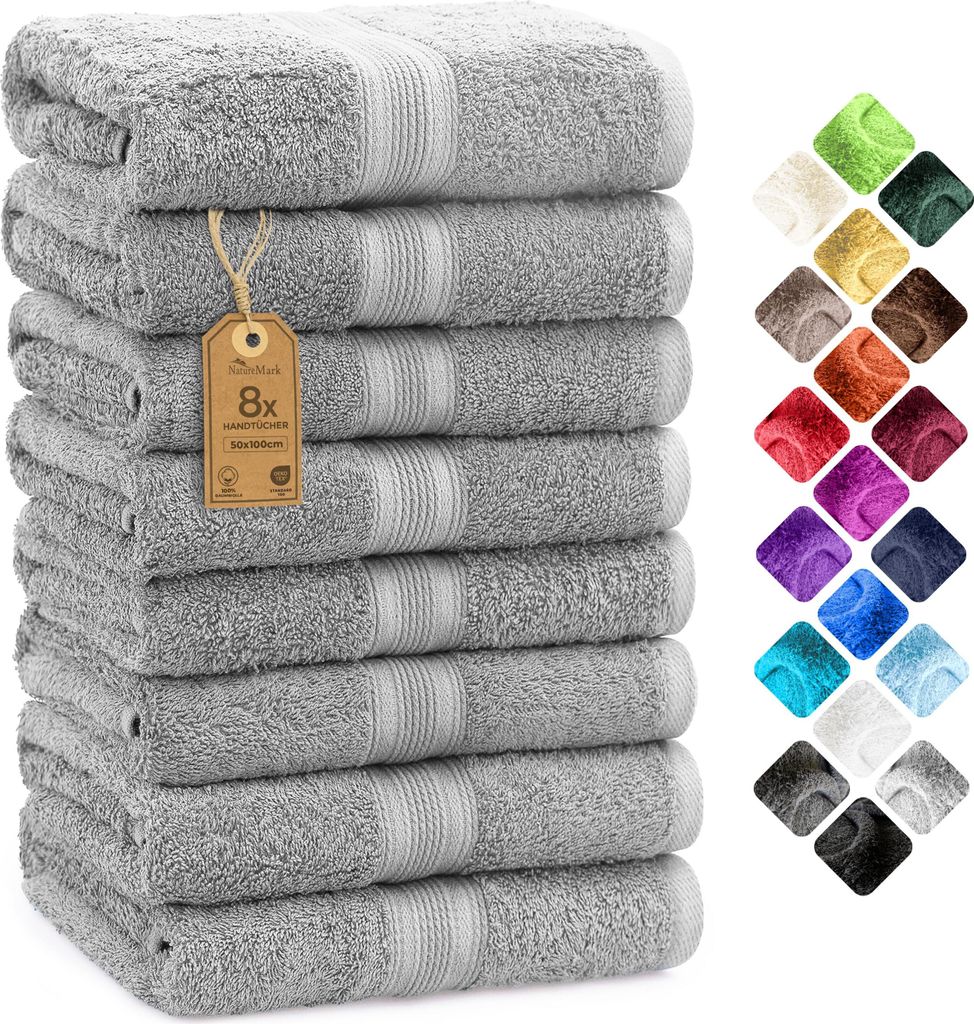 Frottier Handtücher 8er Pack 50x100cm, 100% Baumwolle, Silber grau