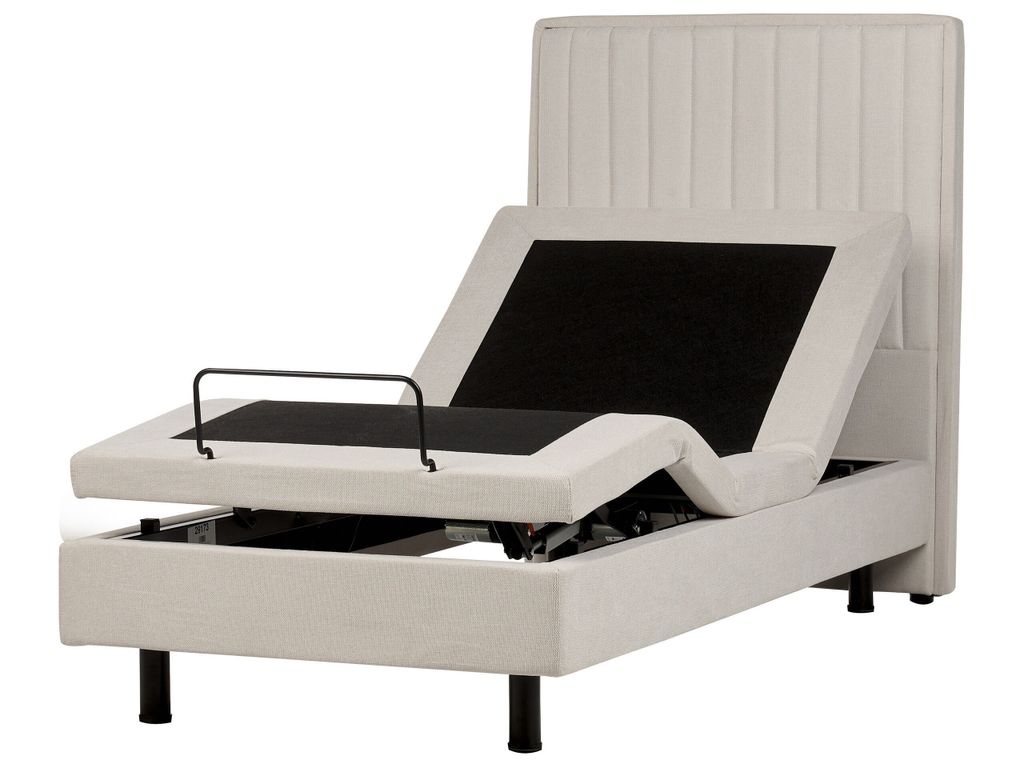 BELIANI Polsterbett Hellbeige Stoffbezug Gesteppt 90x200 cm Elektrisch Verstellbar Fernbedienung Hohes Kopfteil Schlafzimmer Kinderzimmer Einzelbett