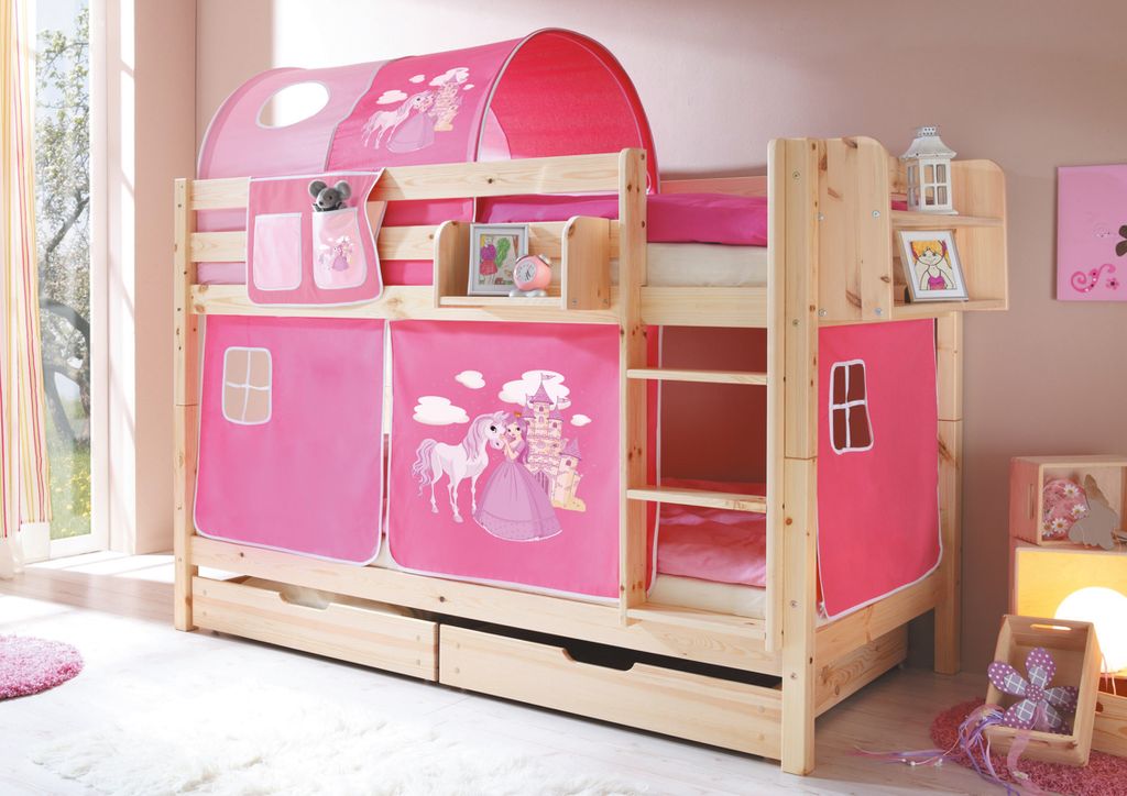 Etagenbett "Marcel" Kiefer Natur Motiv (Horse (Pink))