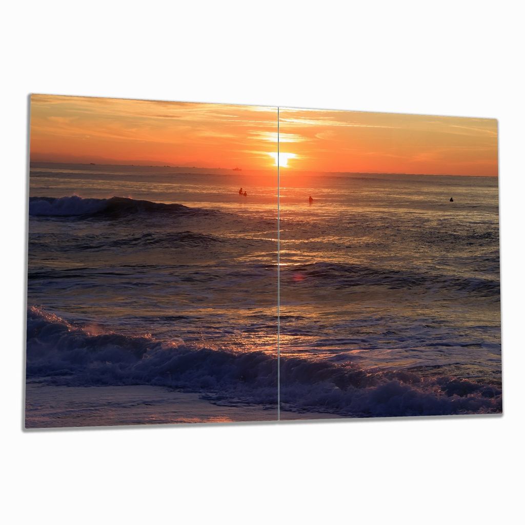 Wallario Herdabdeckplatte aus Glas, Größe 80 x 52 cm 2-teilig, Motiv Sonne über dem Meer