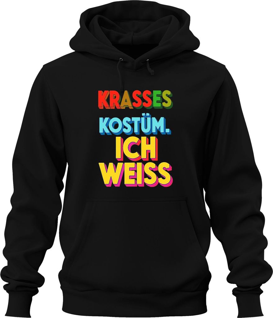 Krasses Kostüm Ich weiss Fasching Karneval Halloween bunt Retro Uni Hoodie Kapuzenpullover, Schwarz, 3XL