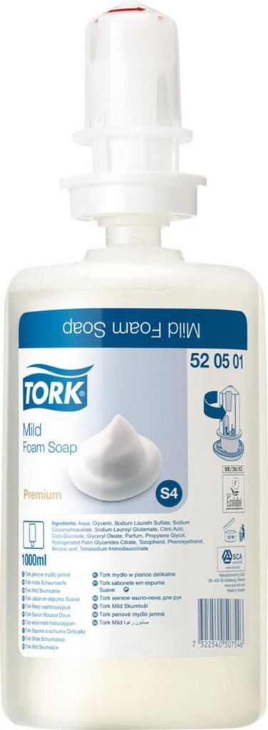 A bottle of Tork Mild Foam Soap.