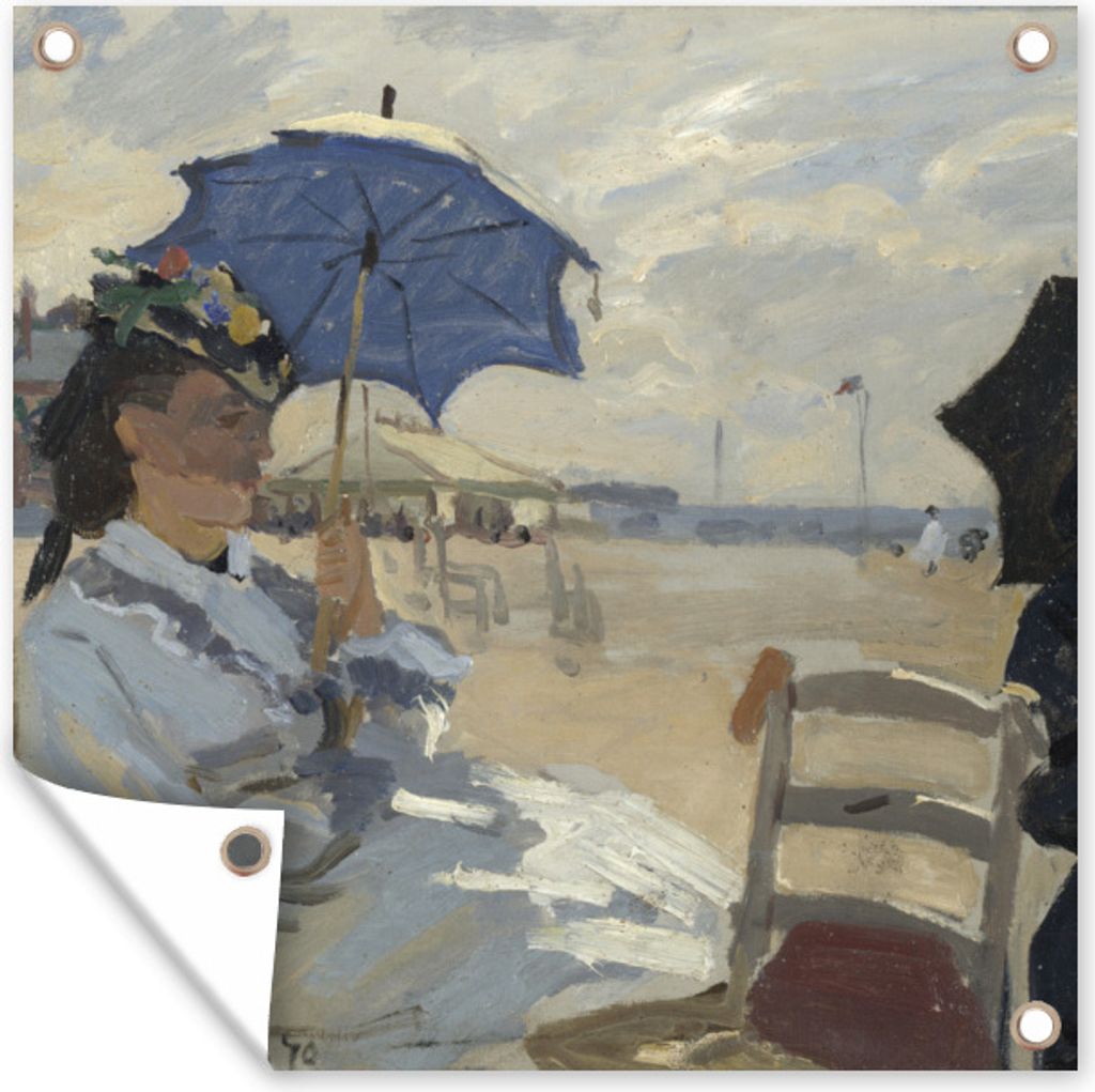 MuchoWow 100x100 cm Outdoor-Poster Gartendeko Sichtschutz Garten Poster für den Garten Der Strand von Trouville - Claude Monet