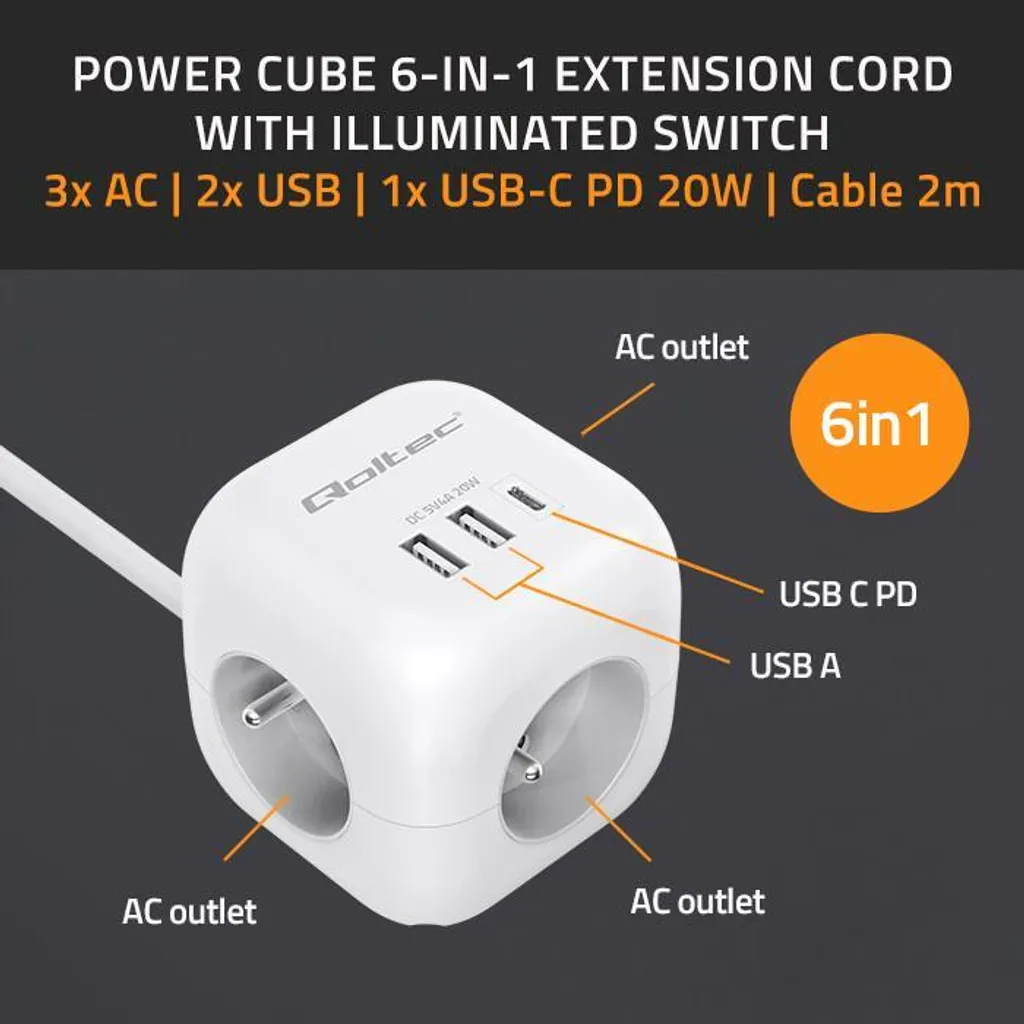 Multiprise Cube pour Gagner de la Place avec USB-C PD 20W Rapide - 2