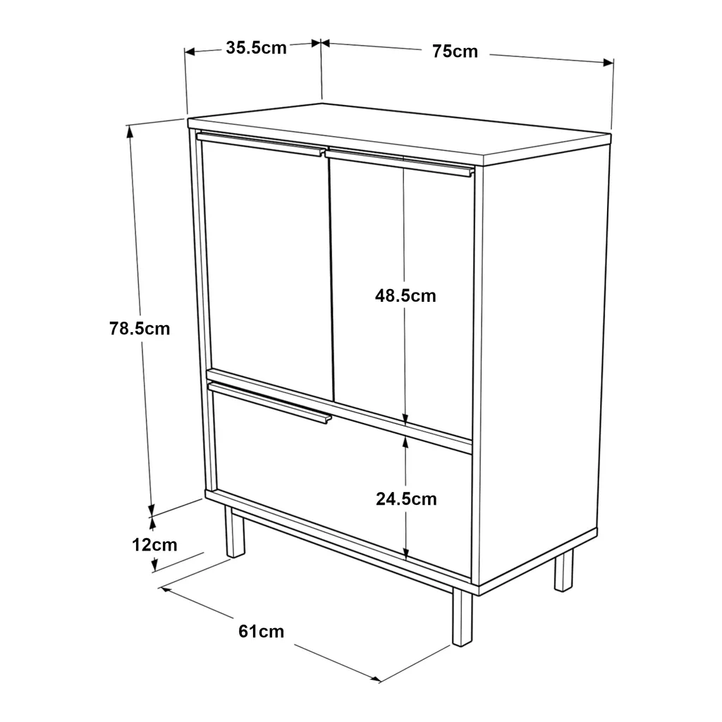 Petite commode blanche 91 cm avec étagères Buffet bas compact Vesanto