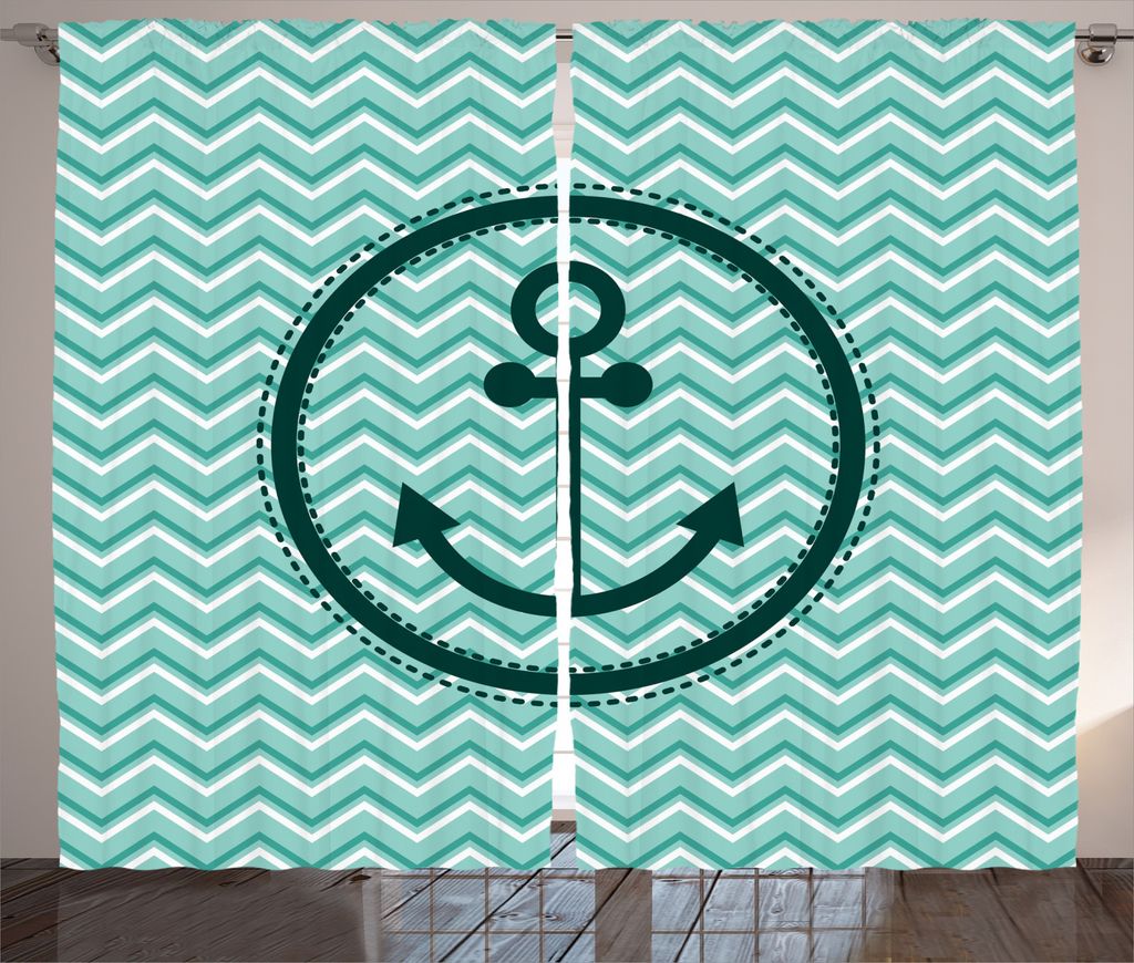 ABAKUHAUS Schwarz-Weiss Rustikaler Gardine, Zickzack-Muster, Schlafzimmer Kräuselband Vorhang mit Schlaufen und Haken, 280 x 245 cm, Dunkelgrün T...