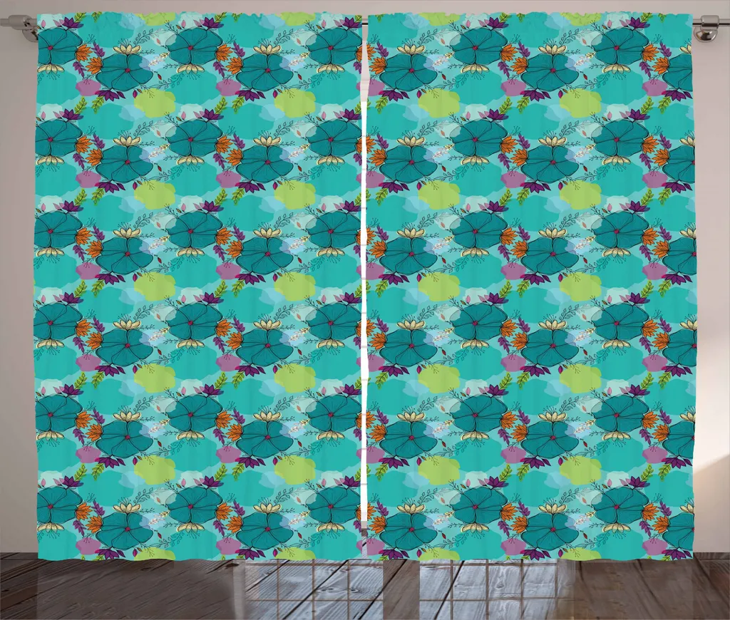 ABAKUHAUS Tenda botanica rustica, disegno floreale pastello, tenda con passanti e ganci per camera da letto, 280 x 245 cm, multicolore