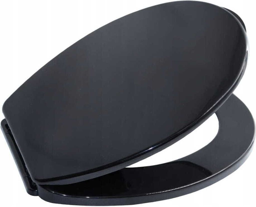 A black toilet seat is shown from a slightly elevated angle against a white background.