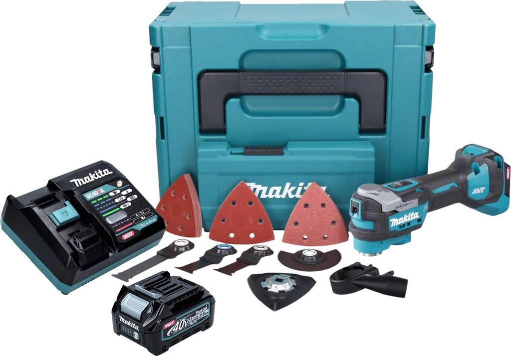 Makita TM 001 GD103 Akku Multifunktionswerkzeug 40 V max. Starlock Max Brushless + 1x Akku 2,5 Ah + 37 tlg. Zubehörset + Ladegerät + Makpac