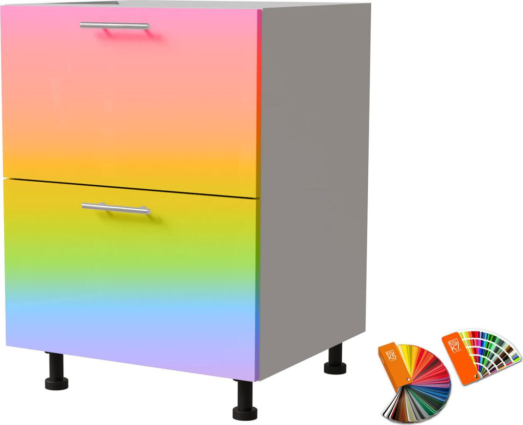 Schubladenunterschrank BRERRA 60x82cm lackiert Ausführung wählbar BR-D2 - 60,RAL Wunschfarbe (K5 / K7),weiß,HETTICH InnoTech Atira (Vollauszug)