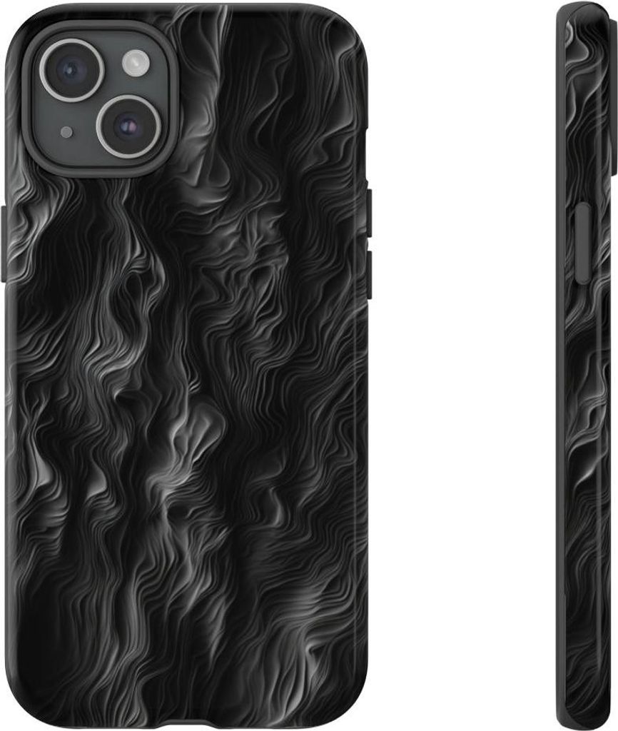 Abstrakte schwarze und graue Wellenlinien – Hülle Kompatibel mit iPhone 15 Plus