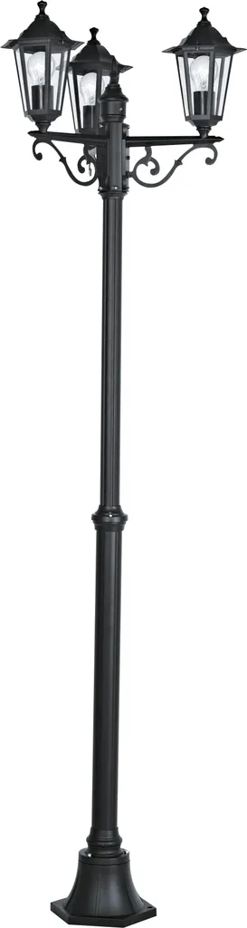 Grand lampadaire extérieur 3 lampes noir et verre transparent 55cm