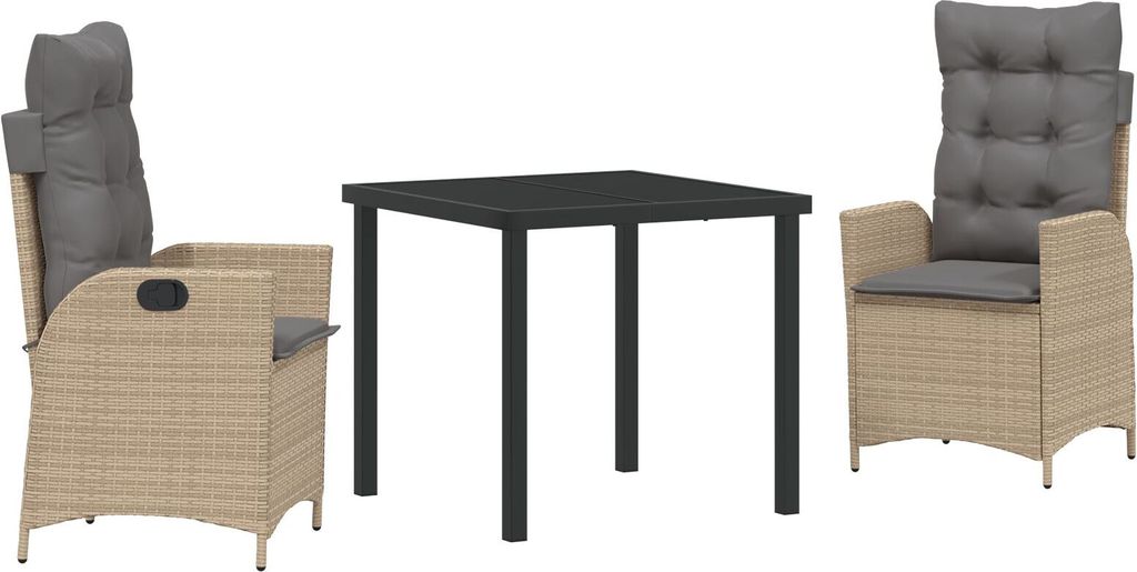 Möbel 3-teiliges Garten-Dining-Set mit Kissen Beige Poly-Rattan - Gartenstühle 3380512