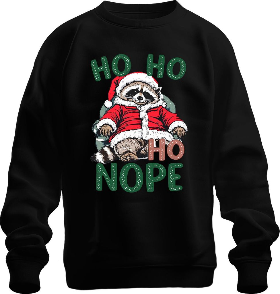 HO HO HO NOPE Waschbär Weihnachten Weihnachtsmann lustig Geschenk Uni Sweatshirt Pullover, Schwarz, M