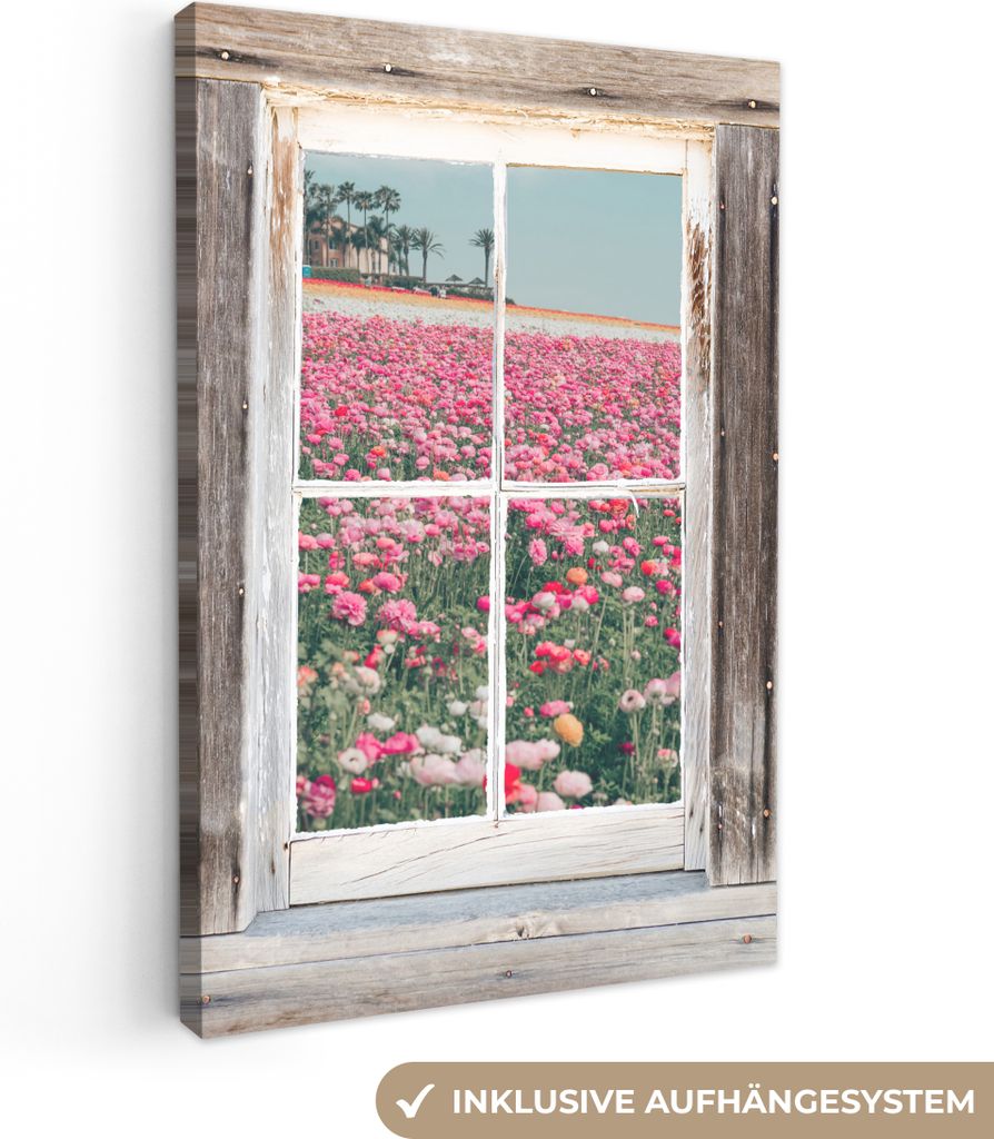 OneMillionCanvasses - Leinwandbilder - 90x140 cm, Aussicht - Feld - Blumen, Wandbilder Kunstdruck Wanddekoration - Wandschmucke - Schlafzimmer