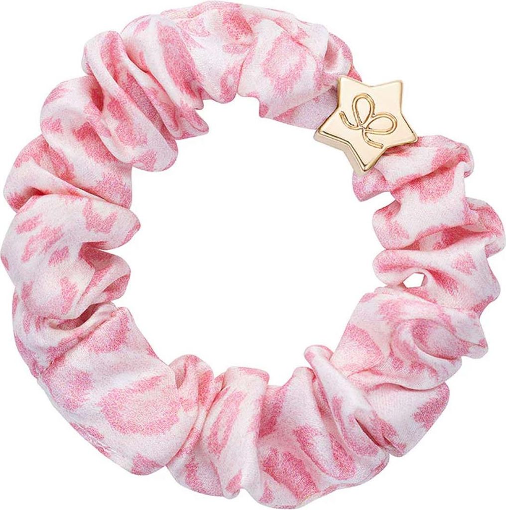 By Eloise London Gold Star Silk Scrunchie Pink Leopard Produktbild 