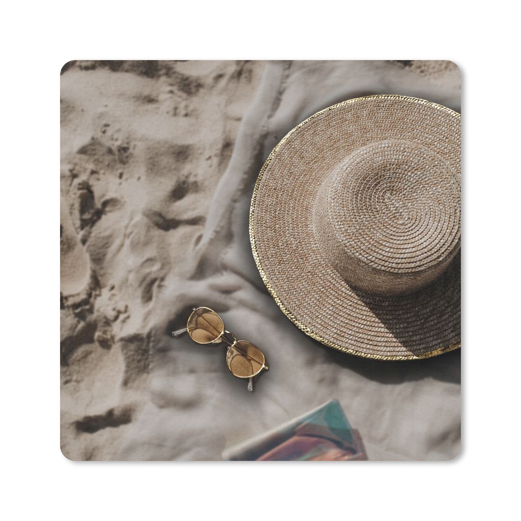 MuchoWow Mauspad Mousepad Sommer - Strand - Sonnenbrille - Hut 30x30 cm - Mousepads - Maus Mat - Pad - Mausunterlage - Gaming