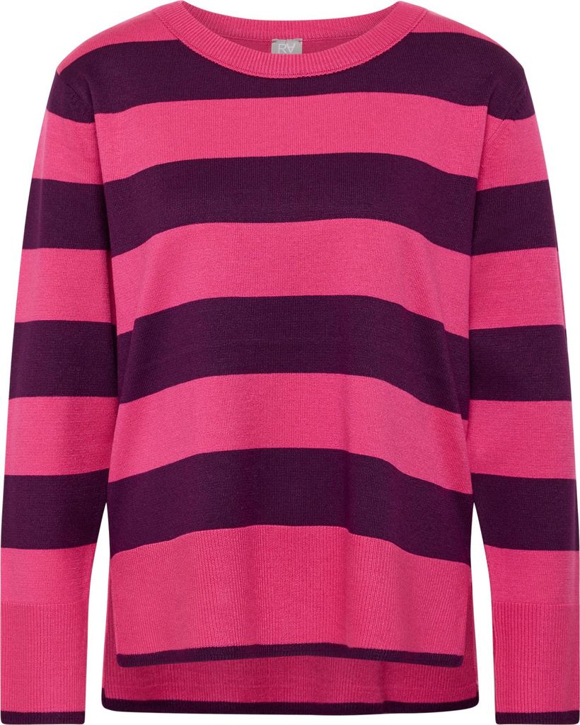 Rabe Damen Pullover Pink Größe 52, Rundhalsausschnitt, breites Streifendessin