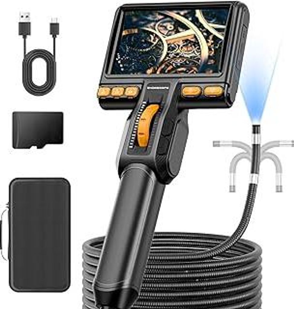 Endoskopkamera mit Licht, 360° Drehbare Inspektionskamera, 1080P HD Rohrkamera mit 8 LEDs, 5-Zoll Endoskop, IP67 Wsserdichte Endoskopkamera ohne W...