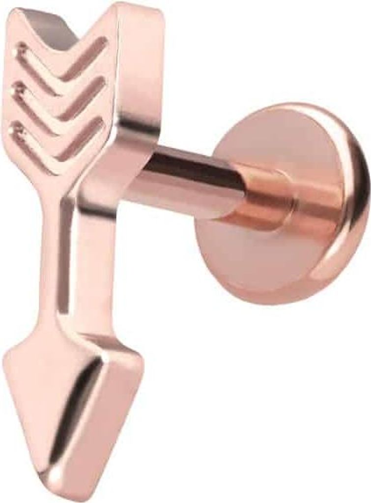 Ohrpiercing, Nasenpiercing Titan Labret mit Push Fit PFEIL RoséGold Stablänge: 7mm | Stabstärke: 1,2mm