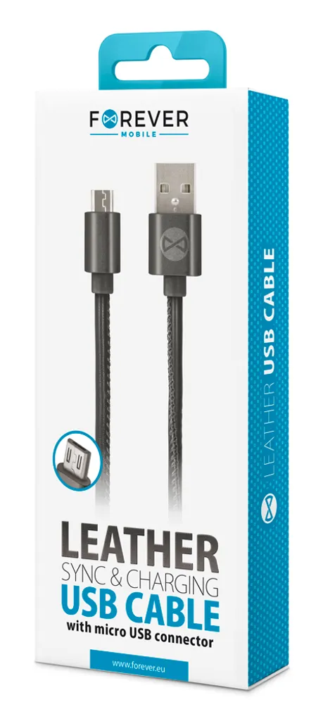 Cavo Dati Forever USB-C Elegante in Pelle Nera per Smartphone Android - 2