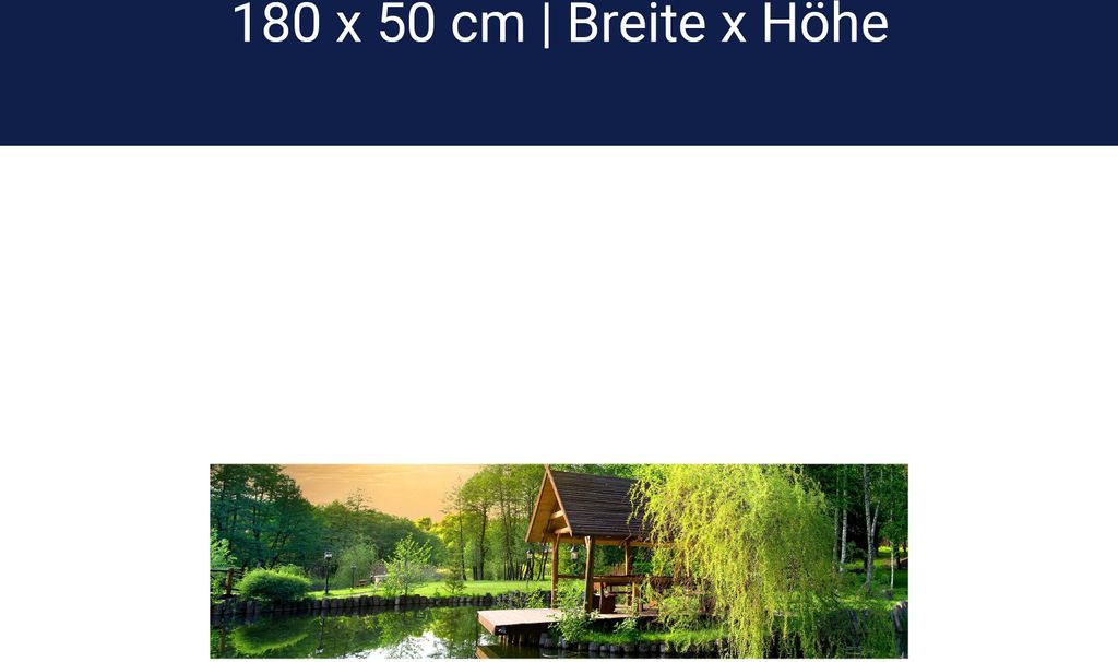 Küchenrückwand Gartenlaube an kleinem See M0694 – Hartschaum / 180cm / 50cm
