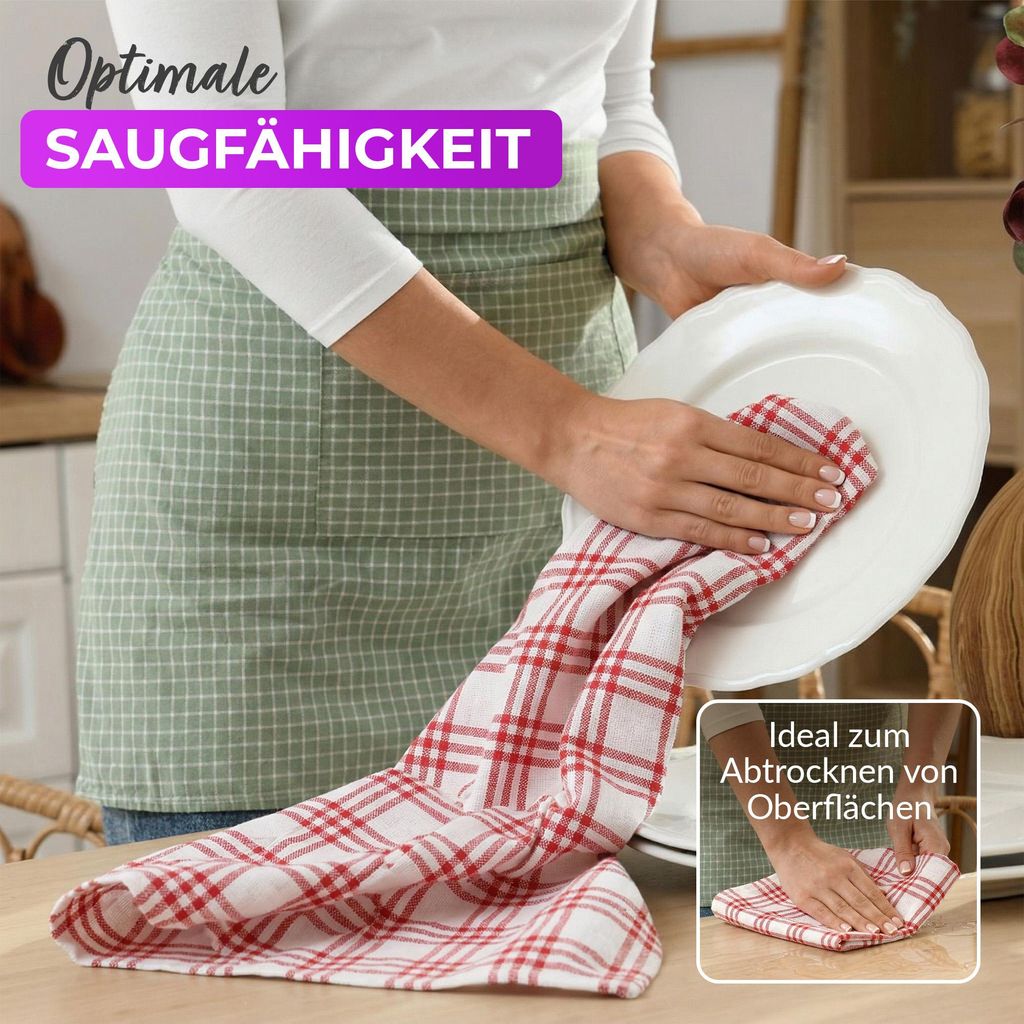 10er PACK Rot Geschirrtücher Küchentücher 100% Baumwolle