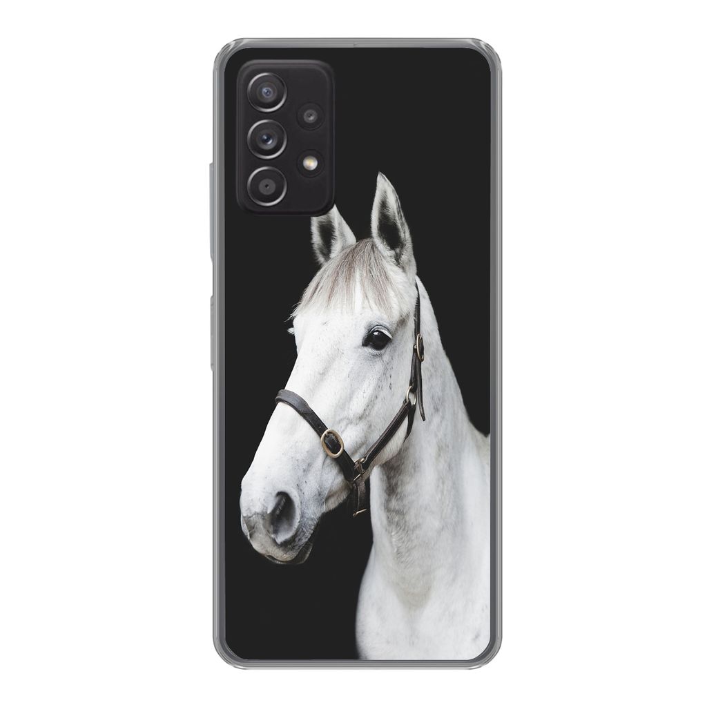 MuchoWow Handyhülle Schutzhülle Hülle für Samsung Galaxy A33 5G Pferd - Halfter - Weiß Silikon Softcase Handy Hülle - Kartenhalter