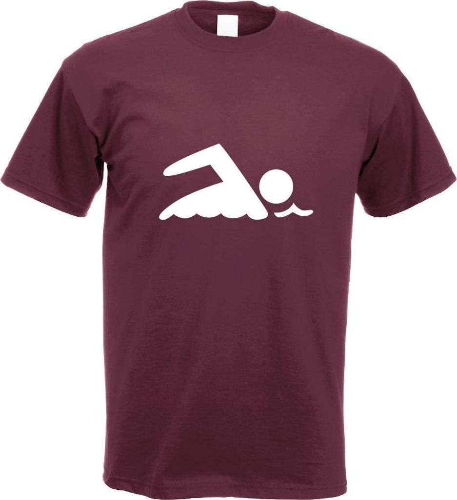 Kiwistar - T-Shirt - Burgund - Schwimmer Motiv Bedruckt Funshirt Design Print - mit Motiv Bedruckt - Funshirt Design - Sport - Freizeit - Herren - M