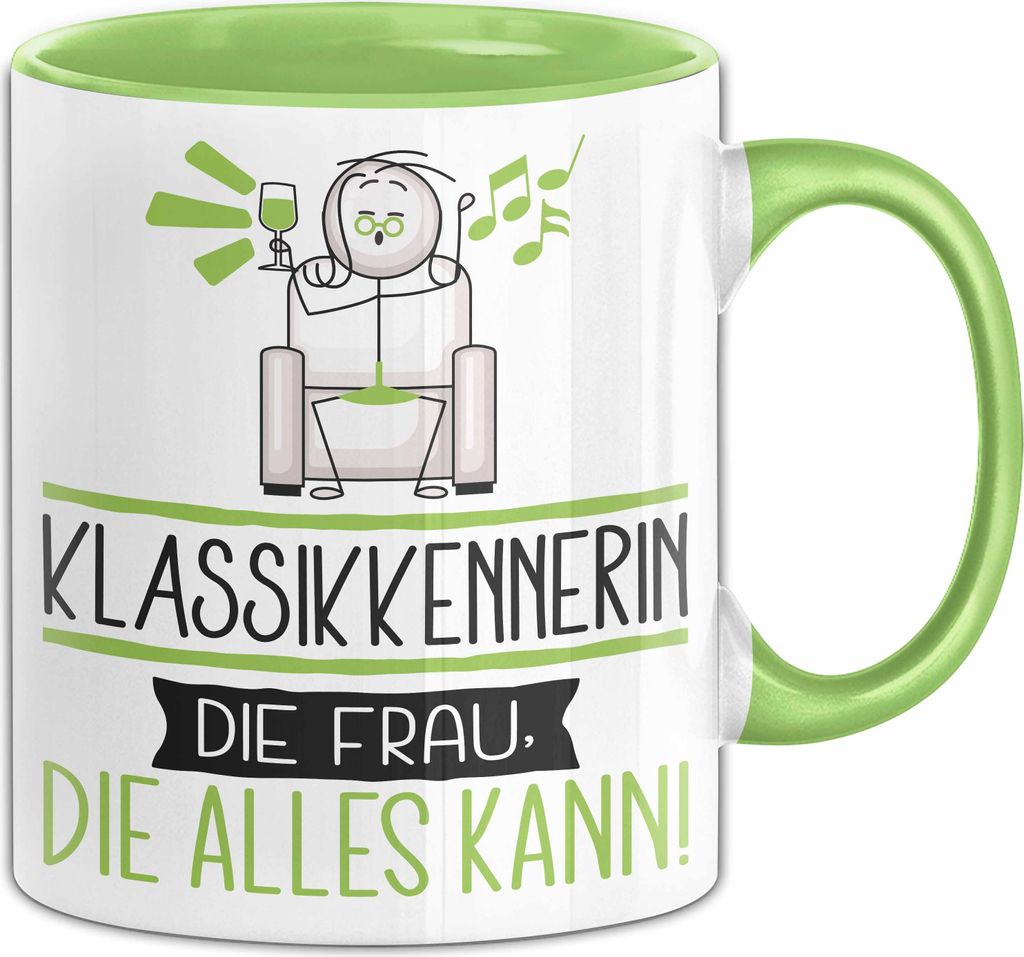 Klassikkennerin Geschenk Tasse Becher Die Frau Die Allen Kann Geschenkidee für eine Klassikkennerin Lustig (Grün)