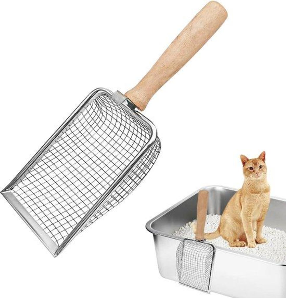 Kattenschaufel aus Edelstahl mit Holzgriff - Hygienische Kattenschaufel für optimale Reinigung