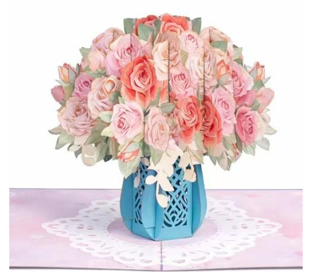 Ewig blühende 3D-Pop-Up-Blumenkarte, handgefertigt aus Recyclingpapier – für ewige romantische Erinnerungen, Valentinstag, Jahrestag oder Gebur...