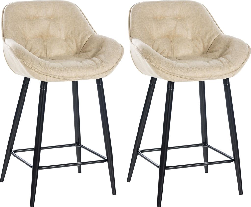 2er Set Barhocker KUTOR - Stoff Creme 54x57.5x93.5 cm | Barstuhl Mit Lehne Tresenhocker Tresenstuhl Kneipenhocker Kneipenstuhl