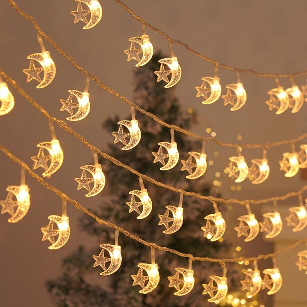 Ramadan Lichterkette 3M 20LED Mond mit Sternen Muslim Ramadan Deko für Zuhause Hochzeit Weihnachten Lichterketten Dekorationslicht Party-Festival-...