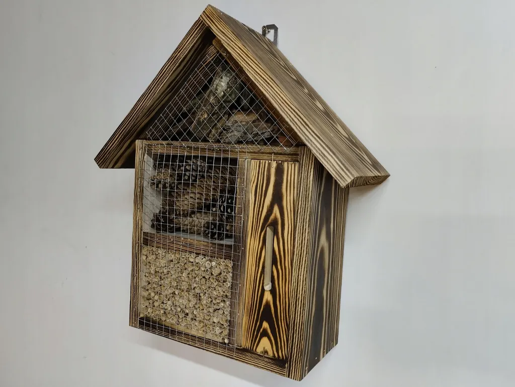 Hôtel à insectes en bois de pin avec nichoir à abeilles design moderne