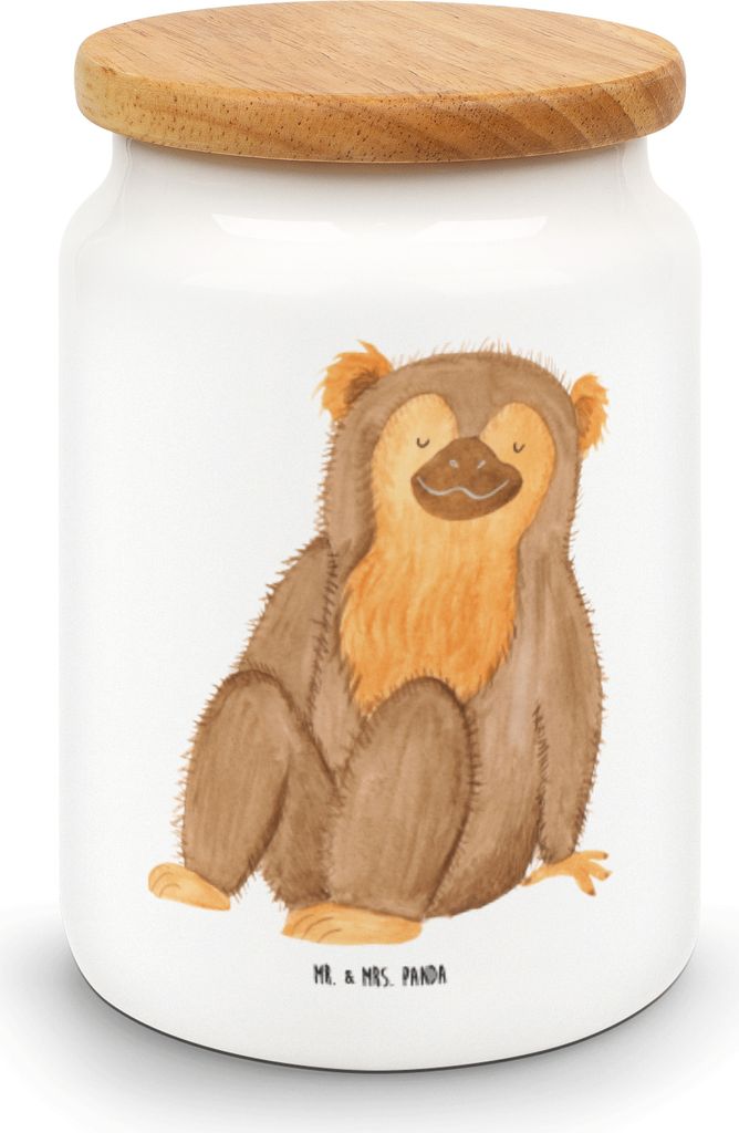 Mr. & Mrs. Panda Dose Affe - Weiß - Geschenk, Respekt, Frischhaltedose, Selbstbewusstsein, Keksdose, Teedose, Afrika, Liebe, Selfcare, Affen, zuck...