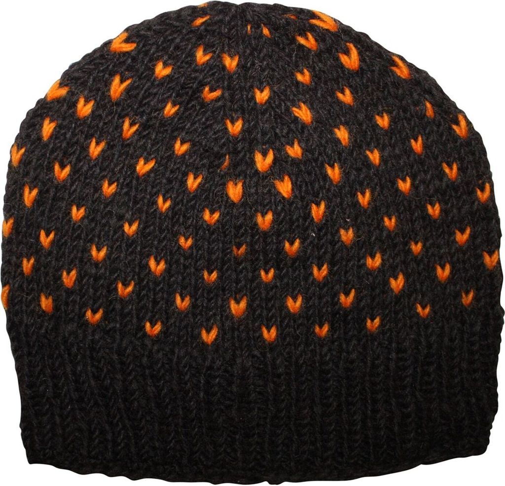 Wollmütze mit Muster - braun - orange - warme Strickmütze
