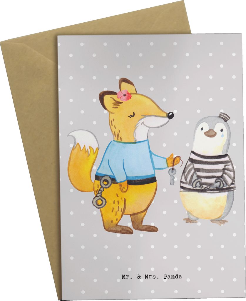 Mr. & Mrs. Panda Grußkarte Justizvollzugsbeamte Herz - Grau Pastell - Geschenk, Grußkarten, einladungskarten, glückwunschkarten, Gefängnis, wei...