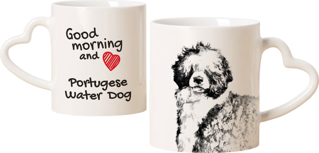 Portugiesischer Wasserhund - Tasse mit Hund, entzückende Tasse mit herzförmigem Henkel, universelles Geschenk der Marke Art-Dog