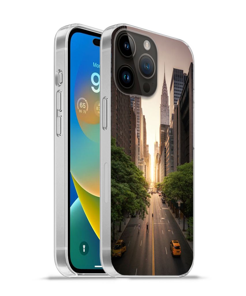MuchoWow Handyhülle Schutzhülle Hülle für Apple iPhone 14 Pro Max New Yorker Straße am Morgen Silikon Softcase Handy Hülle - Hardcover