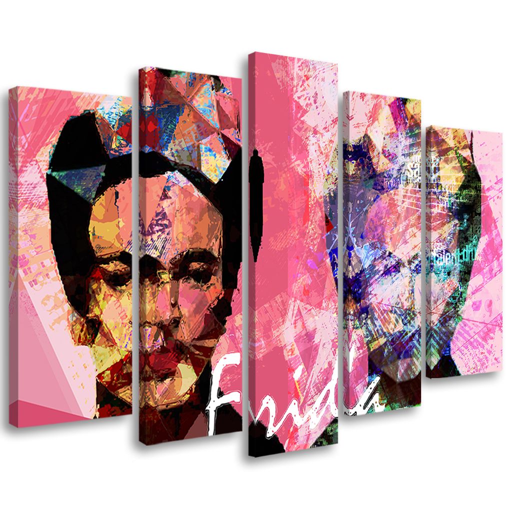 5-teiliges leinwandbild frida kahlo 100x70 cm Feeby rosa wandbild bereit zum aufhängen