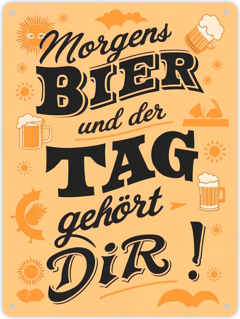 Metallschild XL in 21x28 cm - Morgens Bier und der Tag gehört dir